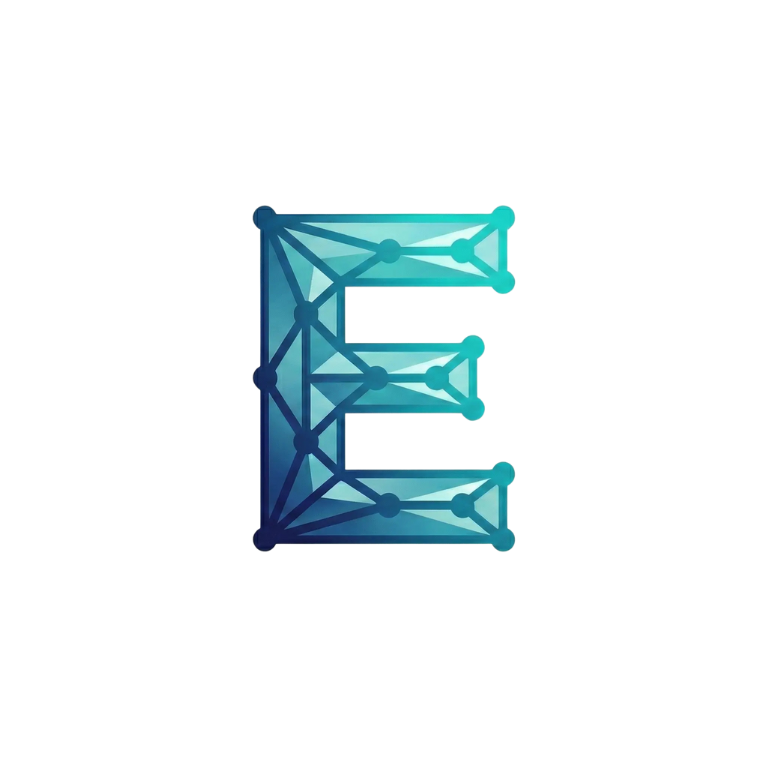 Logo minimaliste Essihault : Monogramme lettre E stylisé avec design géométrique moderne bleu et cyan.